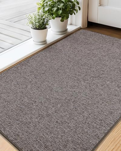 COLOR&GEOMETRY Thin Door Mats Indoor 61x91 cm, (Rolled-up NO Creases), Non Slip Rubber Backed Front Door Mat Rugs for Entryway Low-Profile Doormats Inside Entry Mat Easy Clean, Brown