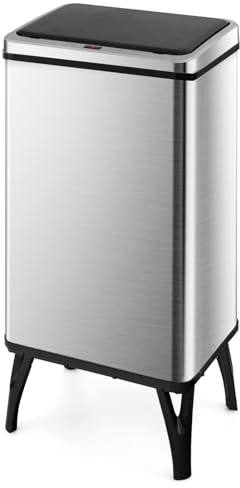 GOPLUS Poubelle Cuisine 50 L, Poubelle Automatique Rehaussé en Acier Inoxydable avec Capteur de Mouvement et Couvercle à Fermeture Douce, Pieds Amovibles,sans Contact,35,5 x 26 x 83,5 cm (Argenté)