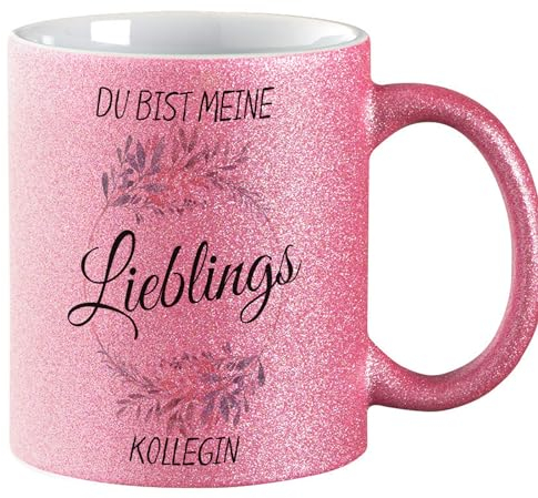 Huuraa Glitzer Kaffeebecher Du Bist Lieblings Kollegin Geschenk 330ml Pink Du Bist Mitbringsel