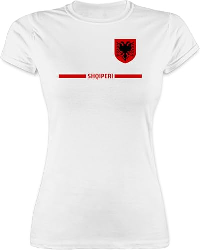 Shirt Damen - Fußball EM WM - Albanien Trikot Wappen | Shqipëri mit Stolz | Albanisches Fan-Motiv - L - Weiß - Fan Tshirt Frauen fußballtrikot Europameisterschaft Albania t-Shirt wm-Shirts