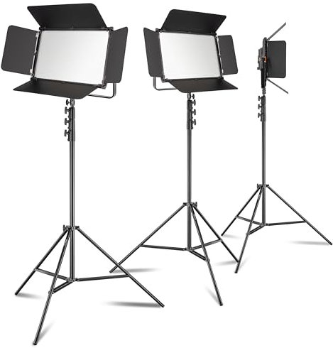 Walimex pro 3X LED Niova 150-F Pro Flächenleuchte inkl. 3X Lampenstativ, 150 W Flächenlicht mit Bi-Color, Studioleuchte Helligkeit dimmbar, Videoleuchte mit Funksteuerung