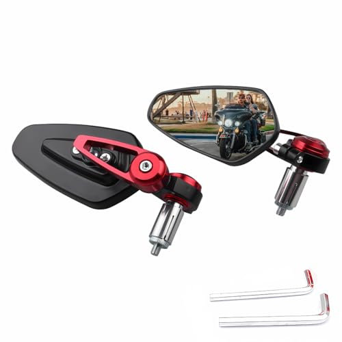 2 Stück Motorrad Lenkerendenspiegel, 360° Drehbarer Seitenspiegel, Universal Passform für Cruiser, Chopper, Bobber, Oldtimer Motorräder, Verchromter Spiegel mit Robuster Halterung