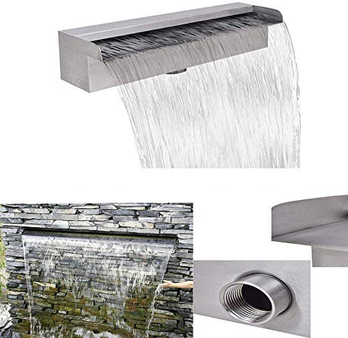 Fuente de Piscina en Cascada de Acero Inoxidable, cascadas de Fuente rectangulares, Tira de luz LED para Fuente de Piscina al Aire Libre, decoración de 39,3 x 4,5 x 3,1 Pulgadas