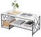 Ginhow Couchtisch 110x50 cm - Weißer Wohnzimmertisch mit Split-Level-Speicher, MDF Marmoroptik Sofa Tische, Schwarz Metall Moderner Kaffetisch fürs Wohnzimmer