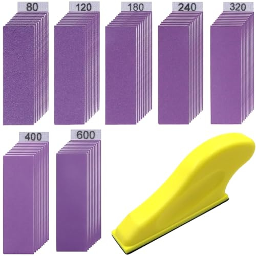 70-teiliges Handschleifer-Set, 8,9 x 2,5 cm, Mikro-Schleifer, Fingerschleifer, kleines Schleifwerkzeug für enge Räume, 80, 120, 180, 240, 320, 400, 600, Körnung Nass, Trocken, Klett-Schleifpapier für