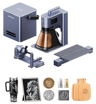 LaserPecker LP5 incisore laser 20W a fibra e diodo con purificatore d'aria | fibra 1064nm, diodo 450nm, 0,0027 mm, 10000 mm/s, taglio e incisione, metallo, legno, acrilico, asse rotante e slitta