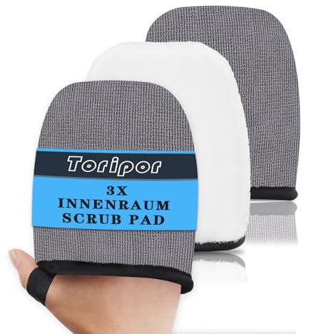 Auto Innenraum Scrub Pads Fingerhandschuh, Mikrofaser Waschschwamm Reinigungspad Set für die Innen Reinigung Pflege von Kunststoff, Polster, Leder, Cockpit & Armaturen - 13x13cm