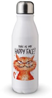 MAXIKIWI - Single Wall Water Drinking Bottle with Screw Cap, Non Insulated Lightweight Aluminium, BPA Free, Leak-Proof - Funny Cat Quotes - 500ml