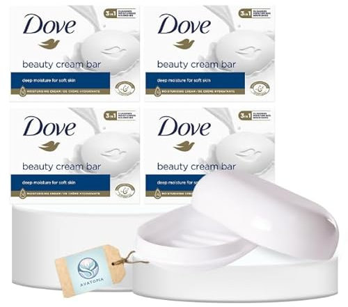 Original Beauty Soap Bars Multipack 4x90g with Portable Soap Dish Tray and Lid - Moisturising Bath Soap Bar for Soft, Smooth Skin, Gentle Body Soap for Face, Body, & Hands, Soap Bar for Daily Use