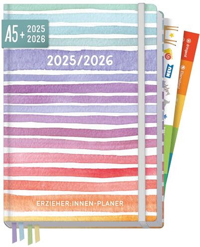 Häfft® Erzieher-Planer 2025/2026 A5 + Color Stripes Hardcover Kita-Planer mit 1 Woche auf 2 Seiten für Organisation, Motivation und Inspiration, Erzieher-Kalender - nachhaltig & klimafreundlich