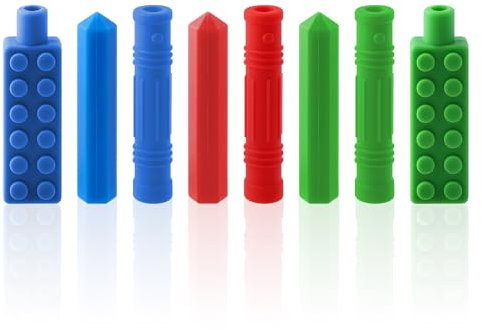 BTONGE Kauaufsatz Stifte (8er Pack), Kaukette für Kinder, Sensory Chew Halskette, Autismus Spielzeug, Bleistift Topper, Langlebiges und Starkes Silikon-Kauspielzeug für Kinder oder Erwachsene