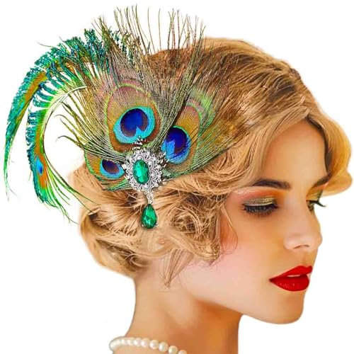Evlry 1920er Jahre Flapper Feder Stirnband Pfauenfeder Haarspange Gatsby Kopfschmuck Accessoires für Damen