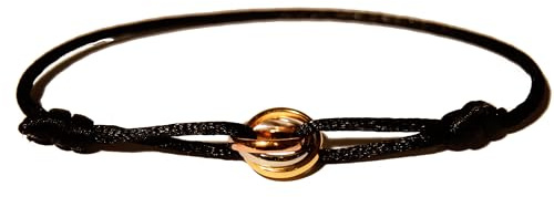 Parissy Tricolor Armband für Damen & Herren – Sterling Silber mit 18 Karat Weißgold, Roségold & Gelbgold – Verstellbar & wasserfest – Handgefertigt in Deutschland – Seidenkordel – Schmuckbox inklusive