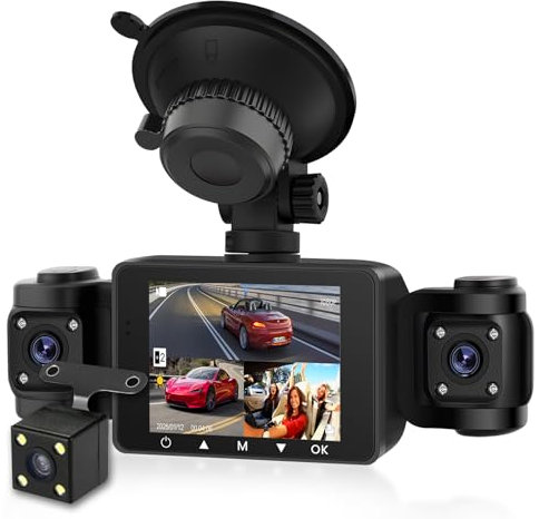 Cámara de salpicadero 360° con 4 cámaras para Coche, cámara Trasera Podofo HD 1080P, grabación en Bucle de 4 Canales, visión Nocturna, Sensor G, Advertencia de Punto Ciego + Tarjeta TF de 64 GB