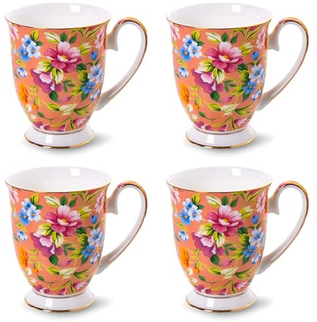 MIATTCLD Porcelain Coffee Mug Set of 4-11oz/312ml Tea Latte Cappuccino Hot Chocolate Cups - New Bone China Mugs - Ideal Christmas Valentines Mothers Day Gift (Orange)
