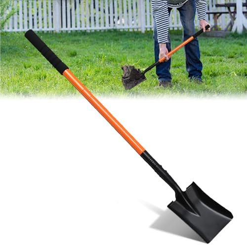 Pala cuadrada pequeña para excavar con mango de metal, pala pequeña resistente de 43.3 pulgadas, palas de zanja, ideal para cavar, jardinería, zanjas, camping, traslado, color naranja