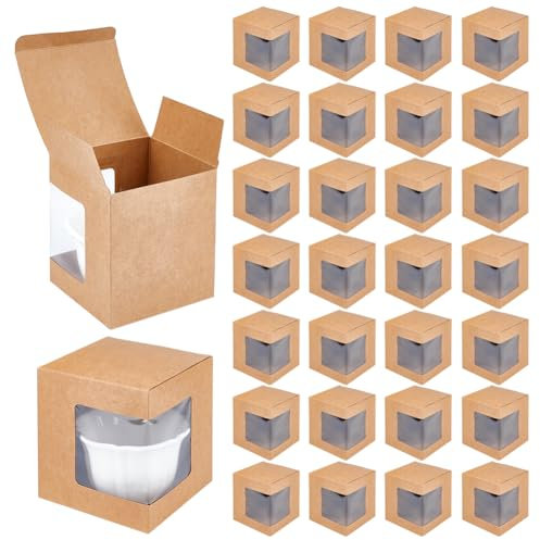 BENECREAT 36Pcs Mug Boxes for Gifts, BurlyWood Coffee Mug Boxes Transparent Wine Glass Gift Packaging Boxes for Blanks 11oz 12oz 15oz Gift Wrapping