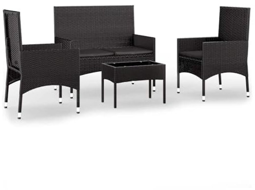 Wenjingqi 319498 Poly-Rattan Loungeset 4-teilig, schwarz