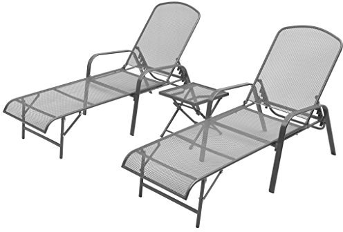 Fasba Sonnenliege 2 STK. mit Tisch Streckmetall Relaxliege Gartenliege Poolliege Gartenmöbel Liege Klapptisch Strandliege Stahl Anthrazit