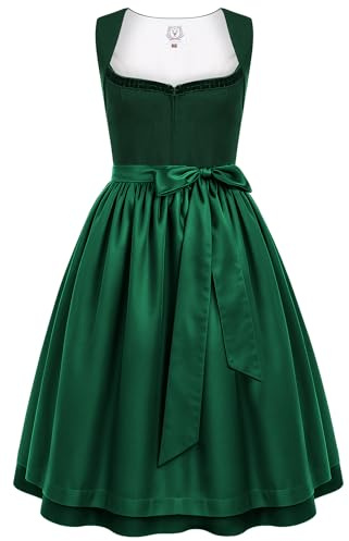 DIRNDLSTERN Damen Trachtenrock Grün - Midi Trachtenkleid für Oktoberfest Leinen Dirndlkleid mit Dirndlschürzen 44
