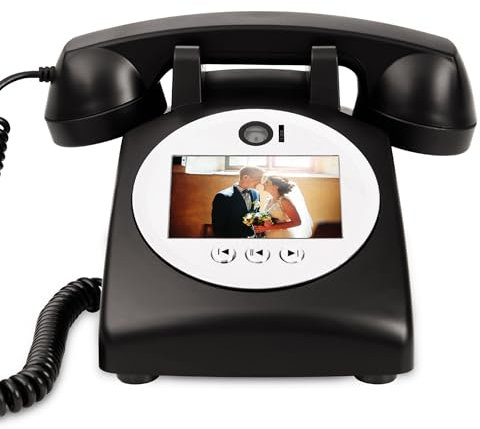 FiayaCom Audio Gästebuch Hochzeit Telefon (Art Deco, Schwarz)