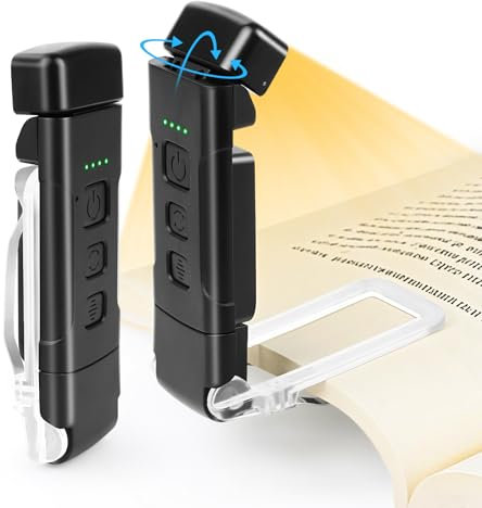 VFANDV USB Luz de Lectura Recargable, Ultraportátil Luz Libro Plegable con Pinzas, 3 Colores & 5 Brillos Ajustables und Cabezal Giratorio, Ideal para Amantes de Libros, Negro