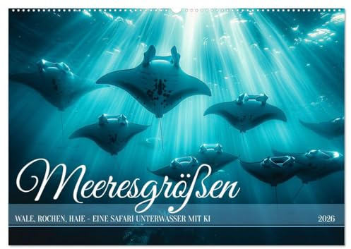 Meeresgrößen (Wandkalender 2026 DIN A2 quer), CALVENDO Monatskalender: Die schwebenden Giganten der Meere - Wale, Rochen, Haie (CALVENDO Tiere)