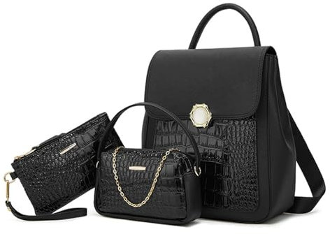 NICOLE & DORIS Rucksack Damen Klein Elegant Cityrucksack 3 in 1 Rucksack und Handtasche Mini Rücksack für Mädchen Lackleder Daypack Tagesrucksack Schwarz