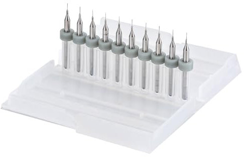 HOHXEN 10 Piezas Micro Brocas de Tungsteno, 1/8'' Vástago PCB Brocas, Micro Brocas para Joyería de Juguete, Artesanía, CNC, PCB, Carpintería, Modelo de Trenes Coches Barco - Diámetro de Corte: 0.2mm