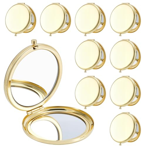 arricraft 10 Stück Kleiner Faltbarer Make Up Taschenspiegel Goldener Doppelseitiger Runder Metallspiegel Mit 1 Facher/2 Facher Vergrößerung Für Frauen Und Mädchen Reisen Arbeit Date