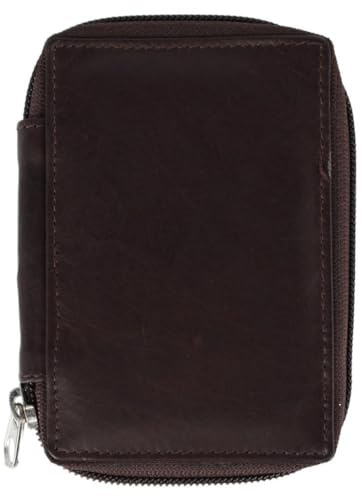 CTM Leather Zip Around Key Case with Card Slot, Brown