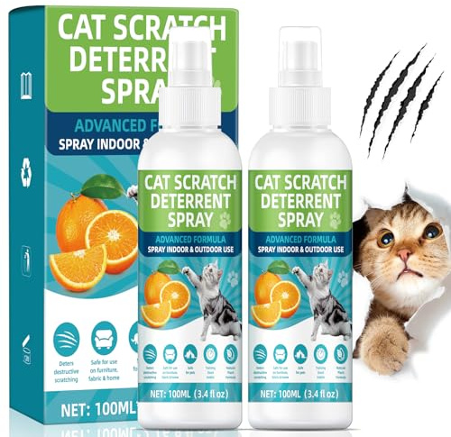 KODASNY Natural Cat Deterrent Spray (3.4 Fl Oz*2), Effective No Trace Formula Cat Repellent Spray, Pet Training Cat Anti-Scratch Sprays for Furniture Carpet Sofas, Curtain Protection Indoor & Outdoor