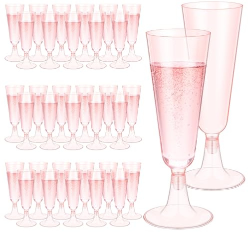 ALEXPRE 50 Stück Rosa Sektgläser Plastik,150 ml Sektgläser Kunststoff | Weingläser Plastik, Mehrweg Champagner Gläser, Cocktail-Sektgläser für Partys Hochzeiten Geburtstage Picknick