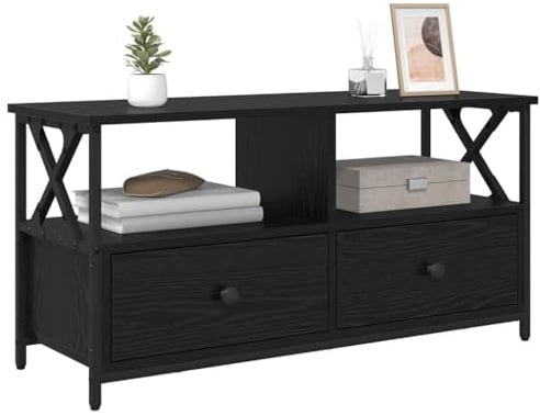 vidaXL Gabinete de TV con cajón Roble Negro 90 x 33 x 45 cm, Sala rústica, Soporte de TV Duradero con Espacio Amplio, cajones, Estante para Medios, gabinete de Madera