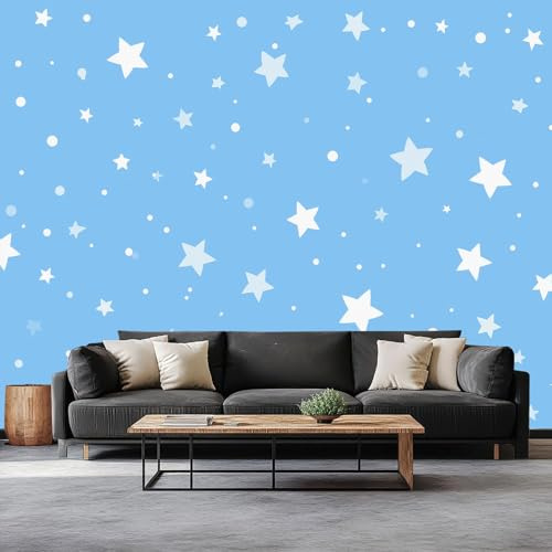 Tapete Fototapete Cartoon-Sterne Wandbild Wanddeko 200 x 140 cm, Wohnzimmer Schlafzimmer Blau Vlies Tapeten mit Geruchsfreiheit Wandposter Wandkunst