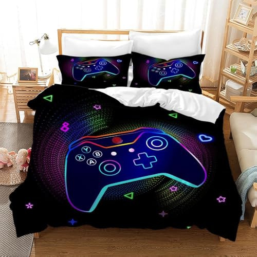CXYXHW Gamepad Bedding Duvet Cover Set,Gamer Print Soft Microfiber Bedroom Duvet Set Bedding Set with 2 Pillowcase,for Teens and Adults. (G3, Single)