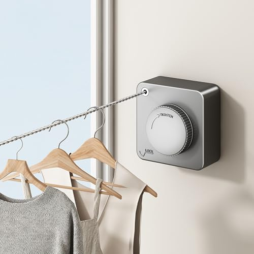 KOSLEOW Tendedero Extensible de Pared, Tendedero Retractil para Ropa 4.8M de Acero Inoxidable, para Interior y Exterior, Instalación con Tornillos, Anti-Hundimiento, Ideal para Balcón y Baño
