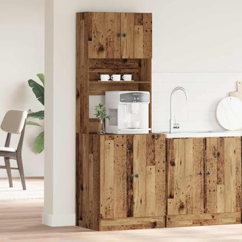 QJBSAVVA 180 cm Tall Pantry Cupboard 4-Door 5-Shelf Engineered Wood Kitchen Storage 60×50×180 cm Old Wood