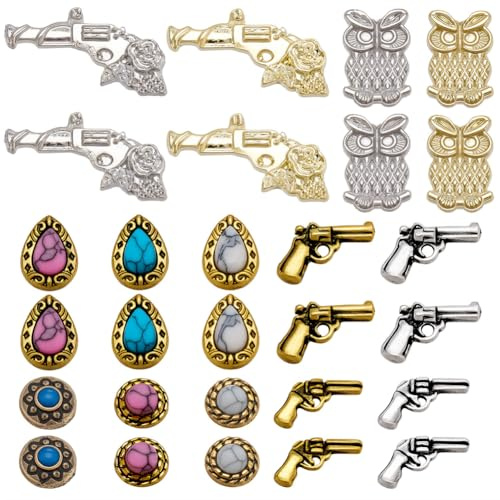 SOFPLATE 70Pcs Western Nail Gems Vintage Nail Charms Alloy Small 3D Half Round Teardrop Owl Aesthetic Tibetan Retro Decorative Beads Cabochons for Manicure Art Hair Clip Phone Case Album DIY Crafts