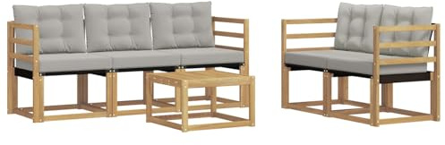 vidaXL Outdoor-Sofagarnitur mit Kissen 6 pcs Weiß und Hellgrau, Gartenmöbel, modernes Ecksofa, langlebige Terrassen-Sitze, stilvolle Lounge für deinen Outdoor-Bereich