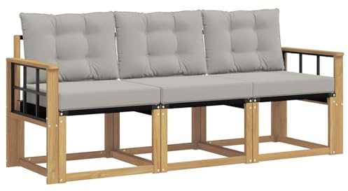 vidaXL Outdoor-Sofagarnitur mit Kissen 3 pcs Weiß und Hellgrau, Gartenmöbel, strapazierfähiges Outdoor-Sofa, Loungeset für die Terrasse, Komfort beim Sitzen