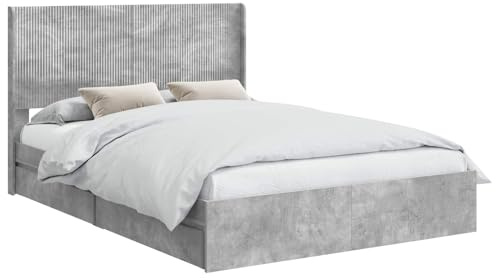 vidaXL Bettgestell mit Stauraum und Kopfteil Betongrau 150 x 200 cm, Moderner Schlafzimmerstauraum-Bett, rechteckiger Rahmen, schickes Latten-Design, platzsparendes Möbelstück