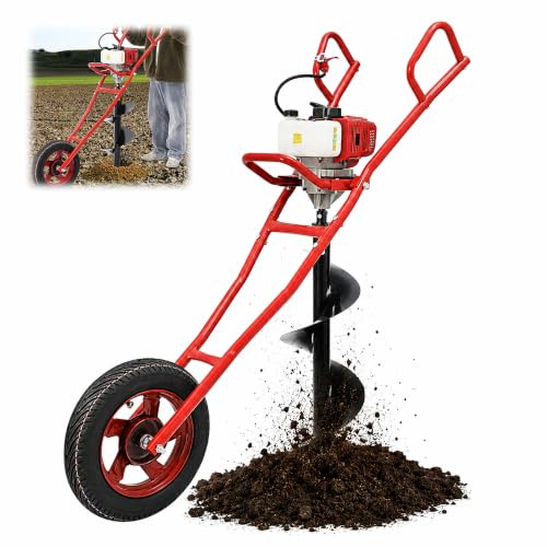 HUOMMGS Trivella per Terreno 52CC 1,46KW Trivella A Scoppio con 300mm Punta Motore A 2 Tempi A Spinta Mototrivella A Scoppio con Silenziatore Aggiornamento Trivellas A Mano (Rosso)