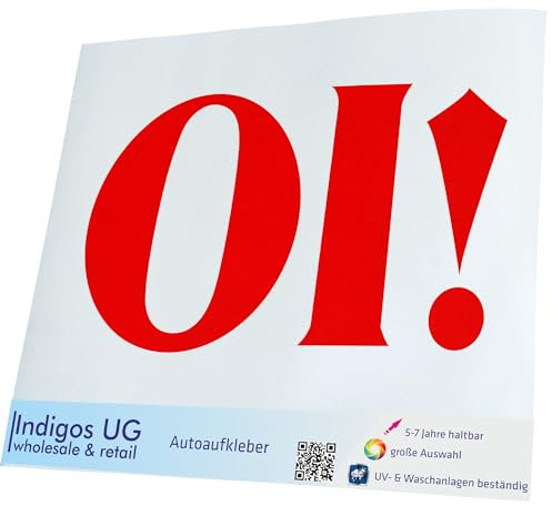 INDIGOS UG Auto Aufkleber Oi! - 180x100mm rot - konturgeschnittener Autoaufkleber ohne Hintergrund - Selbstklebender Sticker für Auto, Fenster, Bus oder LKW - UV-beständig & wetterfest - Tuning