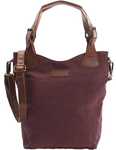LECONI Henkeltasche Echtleder Vintage-Look Damentasche Handtasche für Damen aus Canvas + Leder Shopper mit Trageriemen Beuteltasche für die Arbeit, Büro oder Alltag 34x35x10cm bordeaux LE0054-C