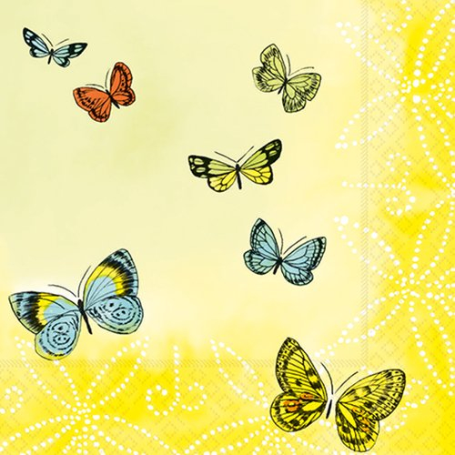 20 Servietten Schmetterlinge auf gelb/Tiere/Frühling/Sommer 33x33cm