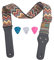 Rufun Gitarrengurt Retro Jacquard Weave Zubehör Einstellbare Länge für Basse E-Gitarre Akustische Gitarre, 3 Picks enthalten (Wellen Rot)