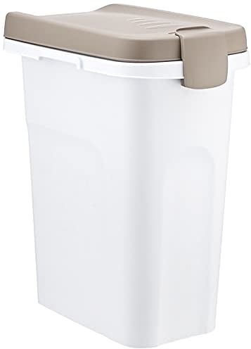 Petfood-Container, luftdichte Aufbewahrung von Trockenfutter, Vorratsbehälter Tierfutter, Weiß / Braun, 15 Liter Fassungsvermögen, 33 x 22 x 41 cm, für ca. 6 kg Trockenfutter