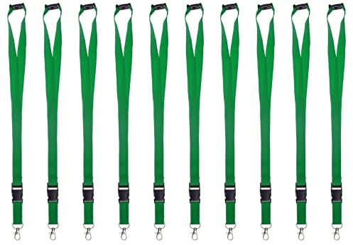 Karteo Schlüsselband grün mit Karabinerhaken und Sicherheitsverschluss [10 Stück] Lanyard mit Schnalle für Kartenhüllen Kartenhalter und Ausweise