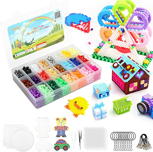 LIHAO 7000 Perles à Repasser 5mm, 24 Couleurs avec 5 Plaques Accessoires de Créatif